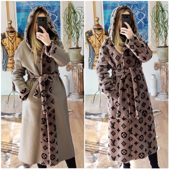 Jackets & Blazers - $2695 Reversible Hooded Real Shearling Coat with LV Logo Print